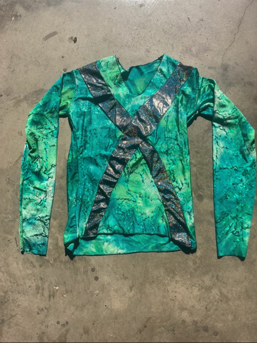 Green Shimmery X-Front Kids Costume Top